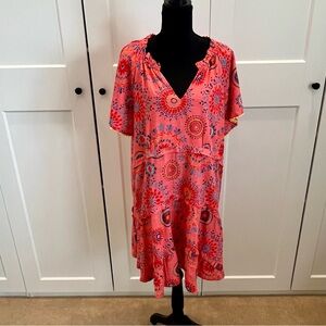 THML Coral Pink Medallion Tiered Mini Dress size XL